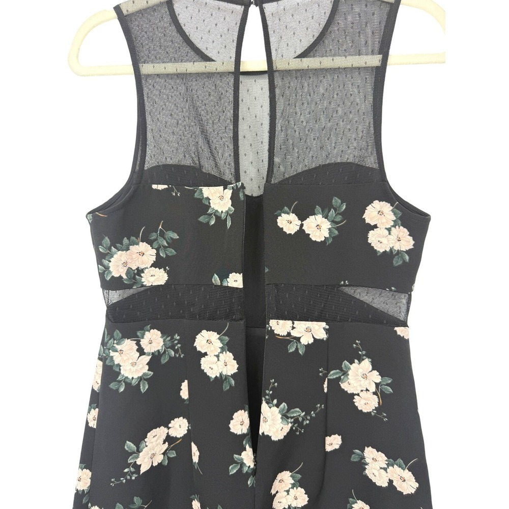 Express Bodycon Dress Size 6 Black Floral Mesh Mini Modest Preppy Cocktail Party - Picture 8 of 11